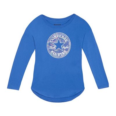 Converse Girls' blue logo applique long sleeved top
